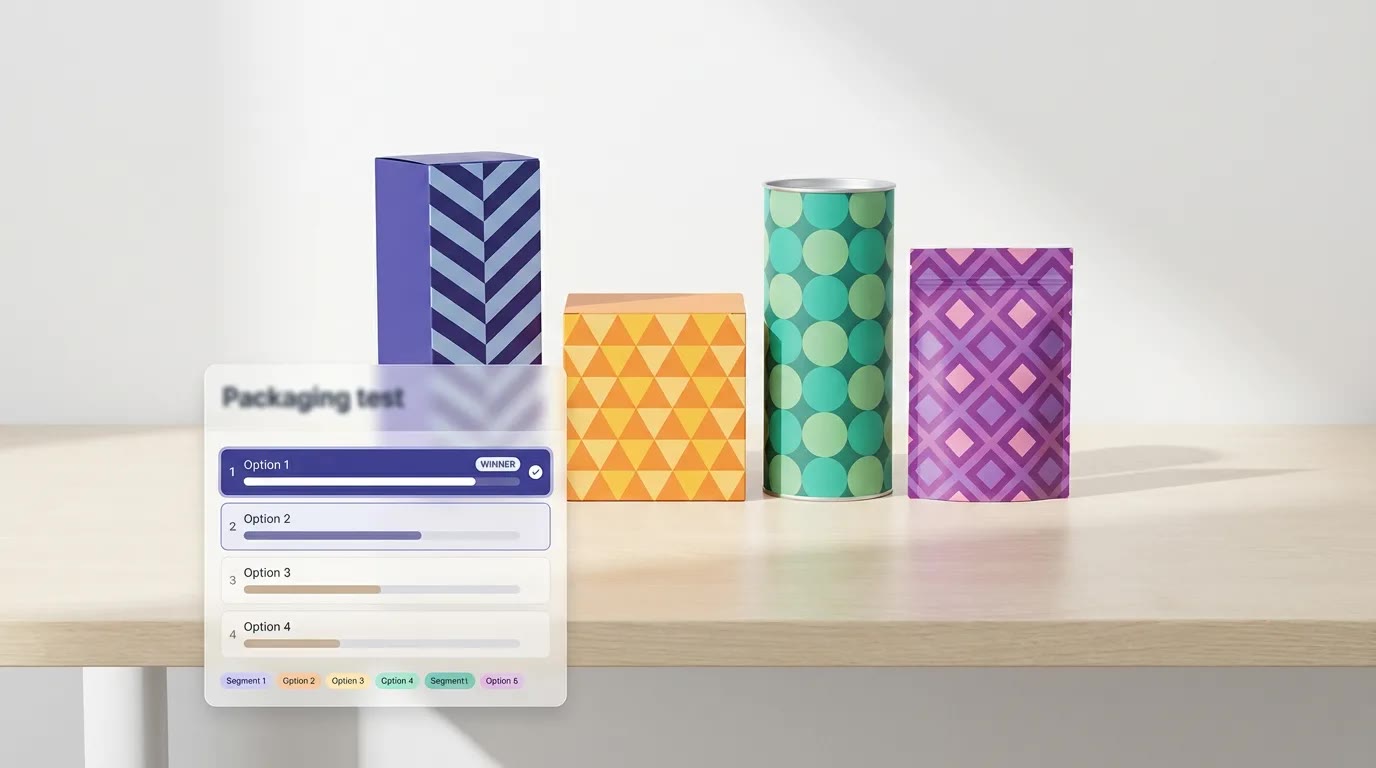 A light-theme visual showing packaging options and ranked results with clear winners and segment breakdowns.